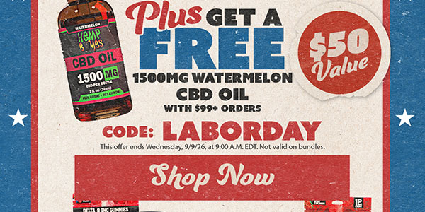 Labor Day Sale
Get 50% Off Any 2+ Products
PLUS
Get a FREE 1500mg Watermelon CBD Oil with $99+ Orders
Code: LABORDAY
This offer ends Wednesday, 9/9/26, at 9:00 A.M. EDT. Not valid on bundles. 
Shop Now
